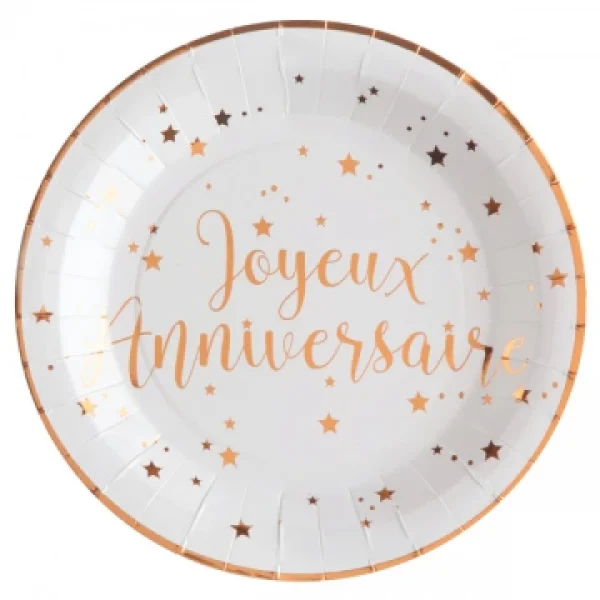 Lot De 10 Assiettes Rose Gold Joyeux Anniversaire 22,5 Cm belle 1