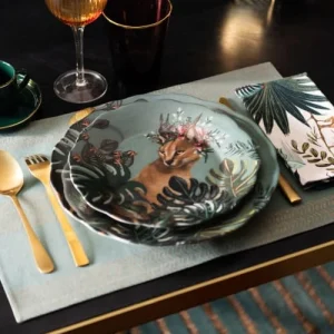 Boutique officielle Maisons Du Monde Assiette à Dessert En Faïence Multicolore Motif Tropical Et Lynx – Lot De 6 9