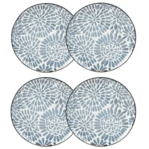 Maisons Du Monde Assiette à Dessert En Grès Blanc Motifs Graphiques Bleus – Lot De 4 prix pas cher 18