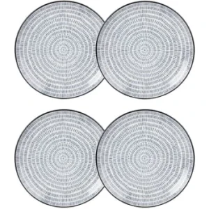 Maisons Du Monde Assiette à Dessert En Grès Blanc Motifs Graphiques Bleus – Lot De 4 prix pas cher 16