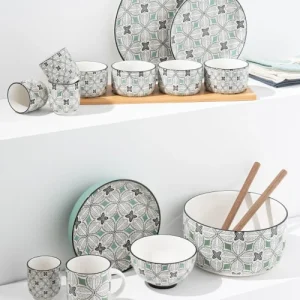 boutique paris Maisons Du Monde Assiette Creuse En Grès Motifs Graphiques Bleu Gris, Verts Et Blancs – Lot De 2 12