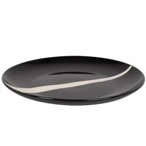 Maisons Du Monde Assiette De Présentation En Grès Noir Et Trait Blanc luxe soldes 6