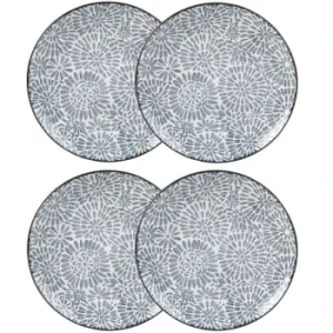 Maisons Du Monde Assiette Plate En Grès Blanc Motifs Graphiques Bleus – Lot De 4 économies garanties 18