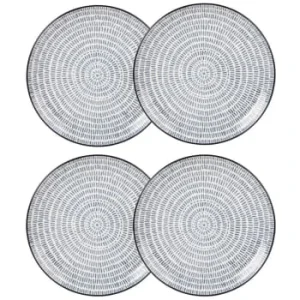 Maisons Du Monde Assiette Plate En Grès Blanc Motifs Graphiques Bleus – Lot De 4 économies garanties 16