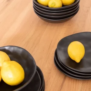 soldes de Noël Kare Design Assiette Plate En Grès Noir D26 – Lot De 4 9