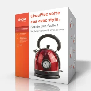 en ligne vente LIVOO Bouilloire Rétro Avec Thermomètre En Acier Inoxydable Rouge 14