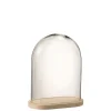 J-line Cloche Ovale Bois Verre Transparent Naturel Taille S L33cm Authentic Original licence 10