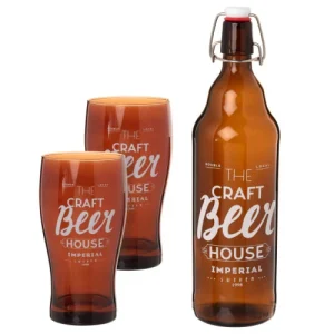 marques de renommée Maisons Du Monde Coffret Verres à Bière 0.5L (x2) Et Bouteille 1L En Verre Ambré – Lot De 2 6