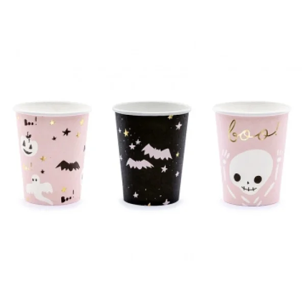 magasin en ligne france Lot De 6 Gobelets En Carton Halloween Rose Et Noir 1