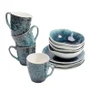 Kare Design Lot 4 Mugs, 4 Assiettes Creuses, 4 Assiettes Plates En Grès Bleu vente chaude 17