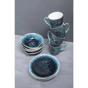 Kare Design Lot 4 Mugs, 4 Assiettes Creuses, 4 Assiettes Plates En Grès Bleu vente chaude 11