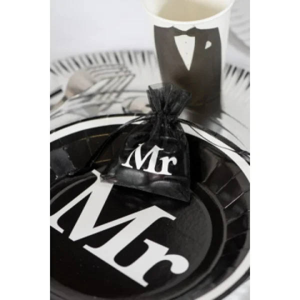 garantis authentique Lot De 10 Assiettes Carton Mr & Mrs Noires D 22,5 Cm 3