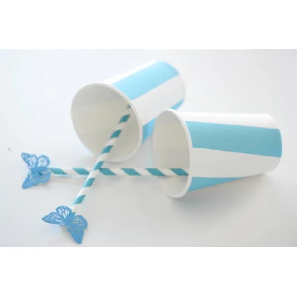 Lot De 10 Gobelets En Carton Turquoise à Rayures Blanches 9,7 X 7,5 Cm Service Clients Dédié 3