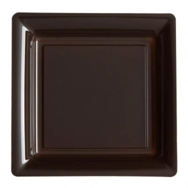 Lot De 12 Assiettes Carrées Jetables Chocolat GM en promotion 1