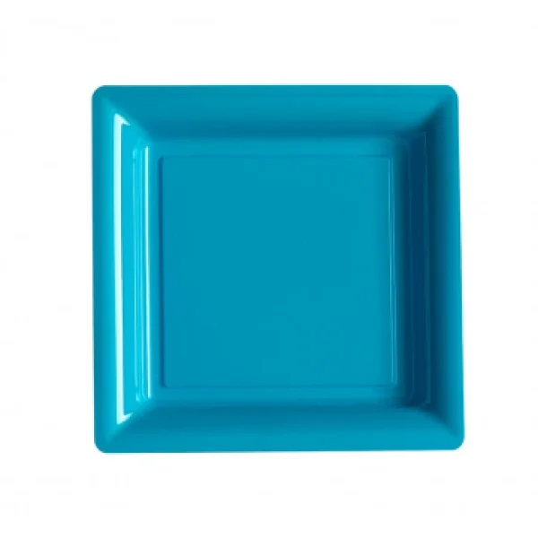 économies garanties Lot De 12 Assiettes Carrées Jetables Turquoise PM 1