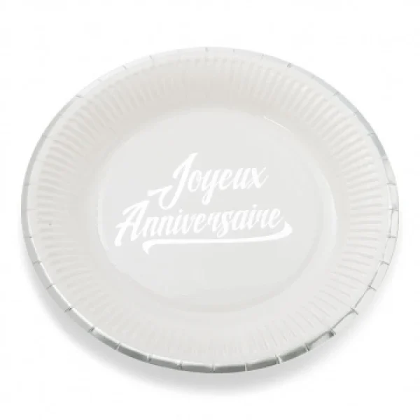 Lot De 12 Assiettes Jetables Joyeux Anniversaire Blanc Et Argent En Carton D 23 de garantie authentique 1