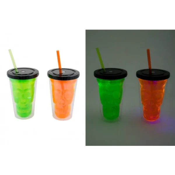 Lot De 2 Gobelets Lumineux Assortis Avec Paille Halloween 450M/L Top ventes 1