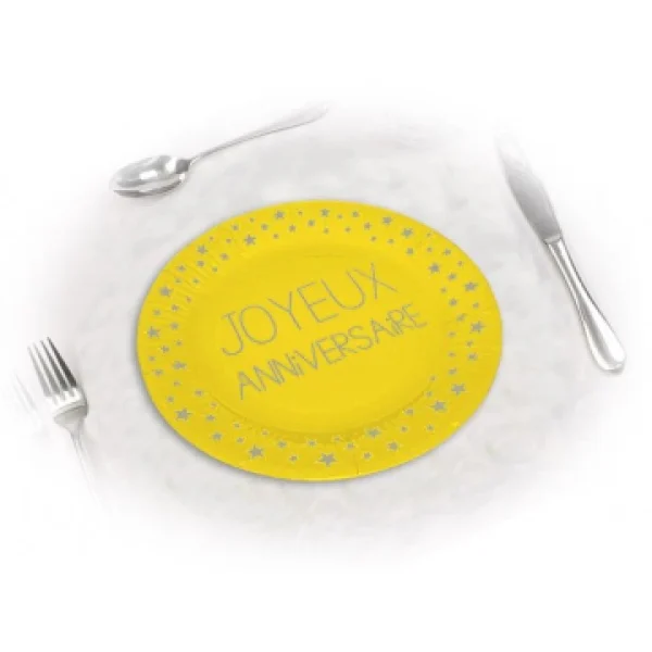 SOLDES TOUT À Lot De 6 Assiettes Anniversaire Jaune Soleil D 23 Cm 1