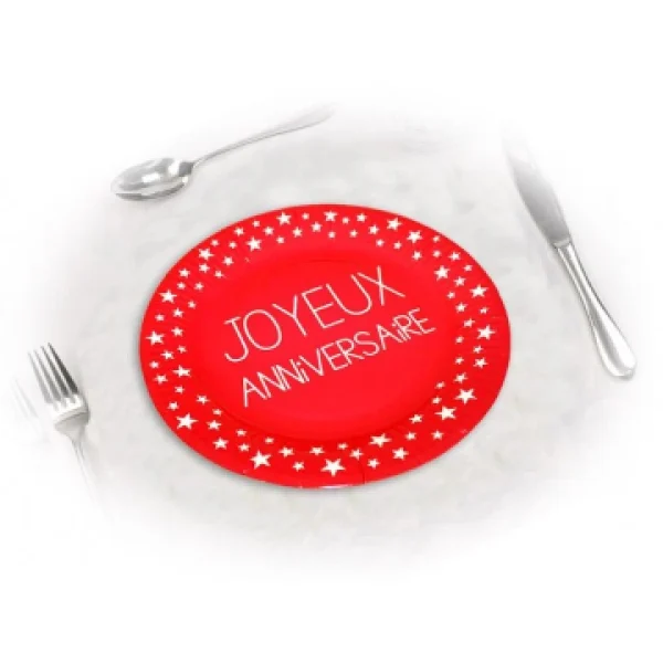 Livraison gratuite Lot De 6 Assiettes Anniversaire Rouge Passion D 23 Cm 1