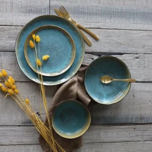 vente en ligne OGO Living Lot De 6 Assiettes Plates En Grès Bleu 27,5cm 16