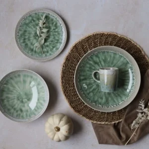 vente luxe pas cher Novastyl Lot De 6 Assiettes Plates En Porcelaine émaillée Verte D27cm 14