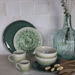 vente luxe pas cher Novastyl Lot De 6 Assiettes Plates En Porcelaine émaillée Verte D27cm 18