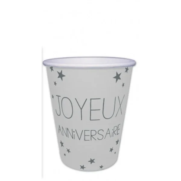 meilleur cadeau Lot De 6 Gobelets Jetables Anniversaire Blanc Albâtre 25 Cl 1