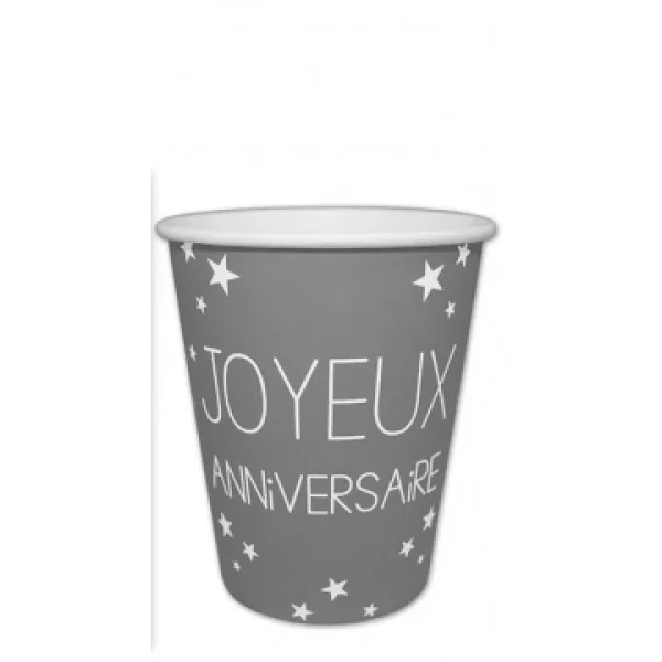 grande surprise Lot De 6 Gobelets Jetables Anniversaire Gris Perle 25 Cl 1