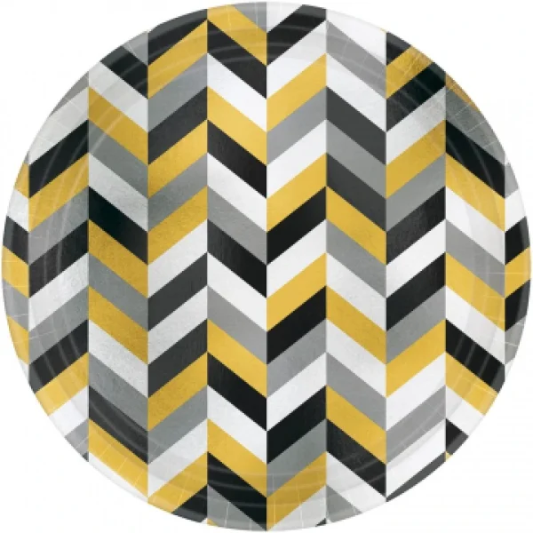 l'unique style Lot De 8 Assiettes Chevron Jaune 22,8 Cm 1