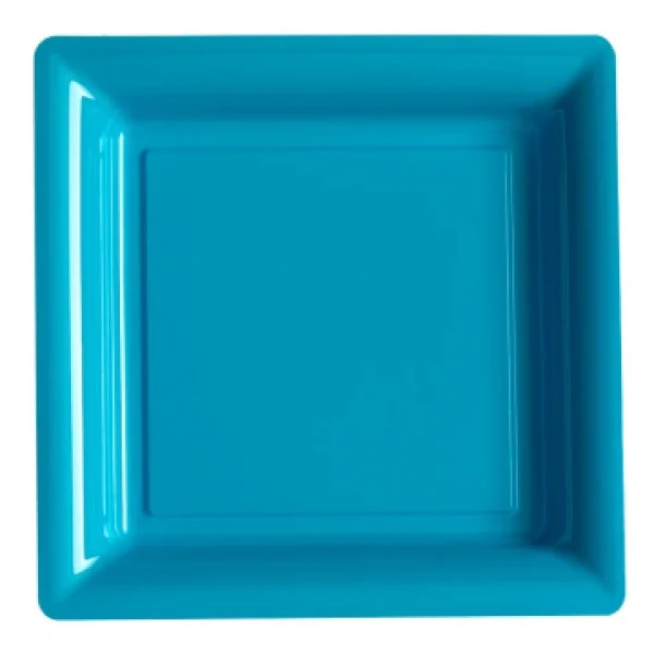 pas cher Lot De 8 Assiettes Plastiques Réutilisables Carrées Turquoise 30,5 Cm 1