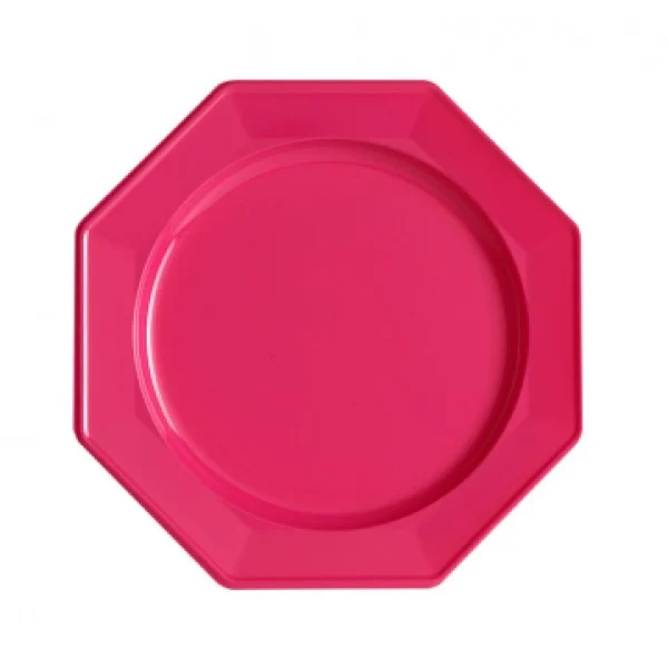 jusqu'à Lot De 8 Assiettes Plastiques Réutilisables Octogonales Fuschia 24 Cm 1