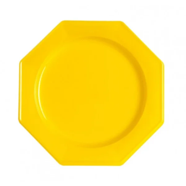 boutique en ligne france Lot De 8 Assiettes Plastiques Réutilisables Octogonales Jaune 24 Cm 1