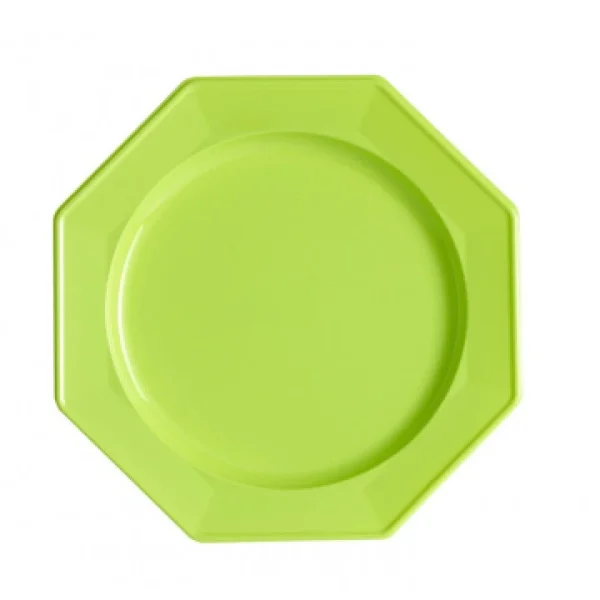 Top ventes Lot De 8 Assiettes Plastiques Réutilisables Octogonales Vert Anis 24 Cm 1