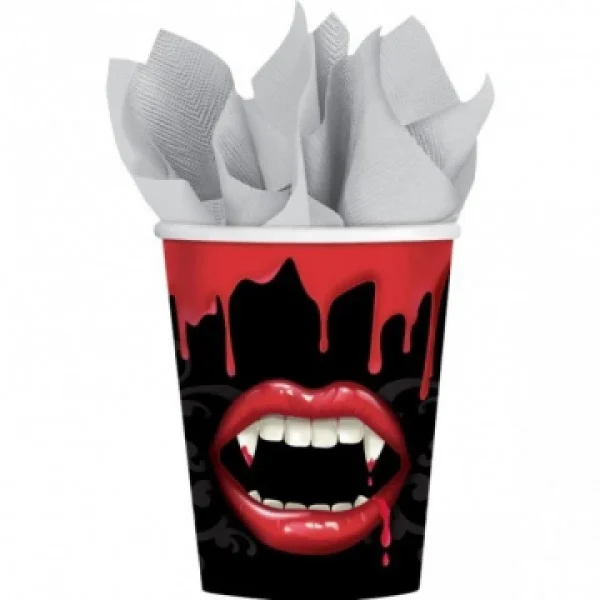 Lot De 8 Gobelets Jetables Bouche De Vampire Halloween En Carton 26,6 Cl prix le plus bas 1