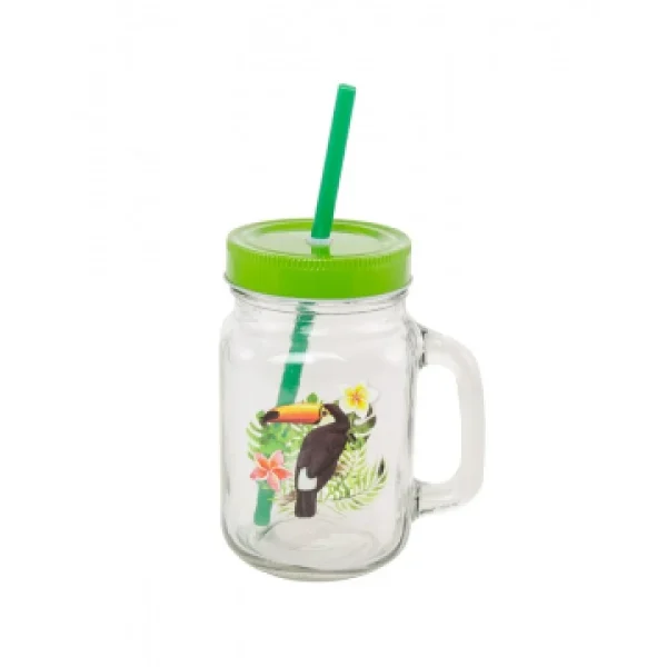 nouveau produit Mason Jar Toucan Avec Couvercle Et Paille Vert Foncé 1