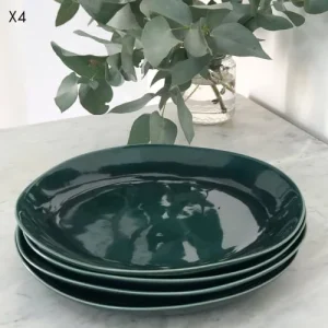 magasins pas chers Maison Tilleul Set De 4 Assiettes Plates Céramique Vert 9