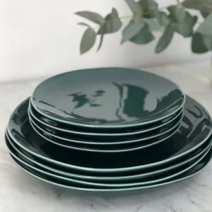 magasins pas chers Maison Tilleul Set De 4 Assiettes Plates Céramique Vert 13