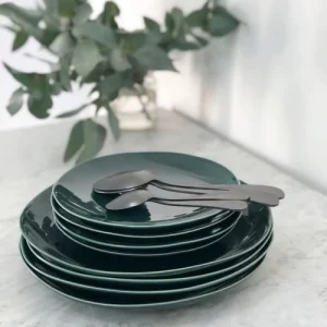 magasins pas chers Maison Tilleul Set De 4 Assiettes Plates Céramique Vert 15