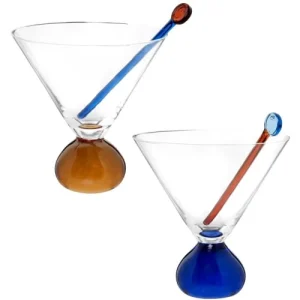 garantis authentique Maisons Du Monde Set Verres à Cocktail (x2) Avec Touilleurs Orange Et Bleu 6